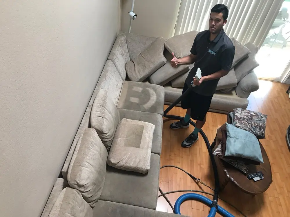 Upholstery cleaning in a living room